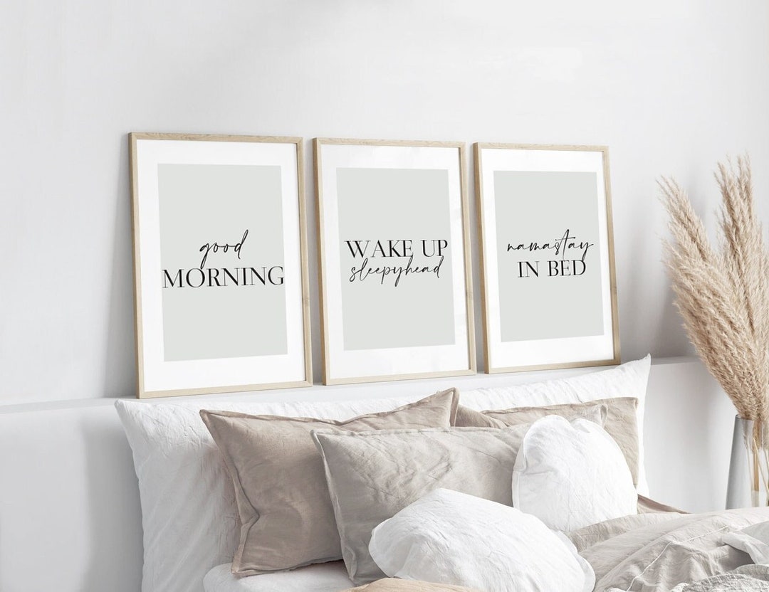Neutral Sage Green Bedroom Prints, Good Morning Prints, Set of 3 ...
