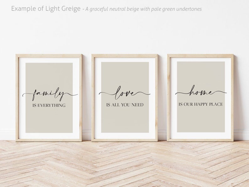 Living Room Prints, Set of 3, Above Sofa Prints, Neutral Bedroom Print, Family Print, Love Print, Beige Home Print, Lounge Prints, Wall Art Light Greige