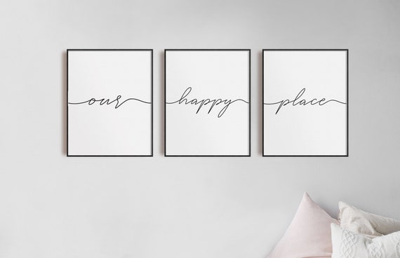 Our Happy Place Prints, Set of 3, Living Room Wall Art, Bedroom Prints, Modern Home Decor, Calligraphy Print, Love Quote, Happy Print,Poster