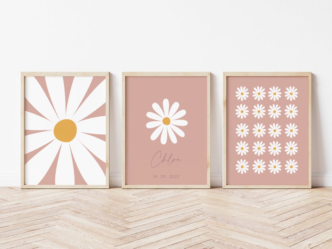Neutral Daisy Prints - Set of 3, Beige Nursery, Baby Print, Nursery ...