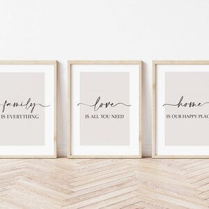Living Room Prints, Set of 3, Above Sofa Prints, Neutral Bedroom Print, Family Print, Love Print, Beige Home Print, Lounge Prints, Wall Art image 2