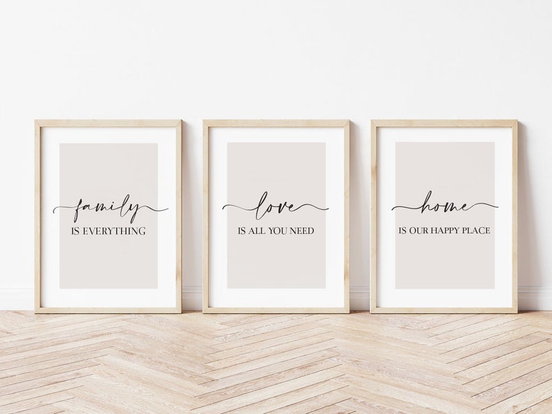 Living Room Prints, Set of 3, Above Sofa Prints, Neutral Bedroom Print, Family Print, Love Print, Beige Home Print, Lounge Prints, Wall Art image 2