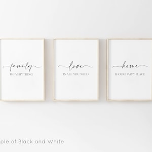 Living Room Prints, Set of 3, Above Sofa Prints, Neutral Bedroom Print, Family Print, Love Print, Beige Home Print, Lounge Prints, Wall Art Black and White