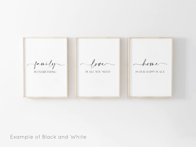 Living Room Prints, Set of 3, Above Sofa Prints, Neutral Bedroom Print, Family Print, Love Print, Beige Home Print, Lounge Prints, Wall Art Black and White