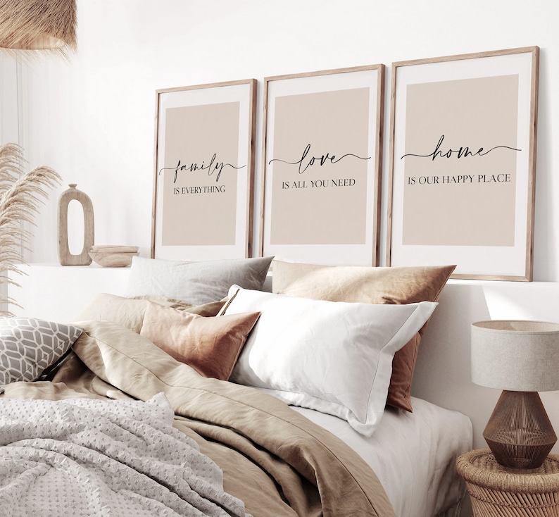Living Room Prints, Set of 3, Above Sofa Prints, Neutral Bedroom Print, Family Print, Love Print, Beige Home Print, Lounge Prints, Wall Art Warm Sand