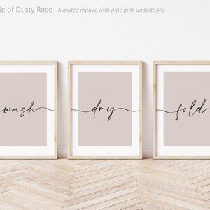 Laundry Room Prints, Wash Dry Fold, Set of 3, Kitchen Wall Art, Utility Room, Beige Home Decor, Wash Print, Neutral Home Prints, New Home Dusty Rose