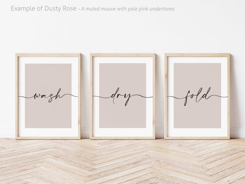 Laundry Room Prints, Wash Dry Fold, Set of 3, Kitchen Wall Art, Utility Room, Beige Home Decor, Wash Print, Neutral Home Prints, New Home Dusty Rose