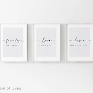 Living Room Prints, Set of 3, Above Sofa Prints, Neutral Bedroom Print, Family Print, Love Print, Beige Home Print, Lounge Prints, Wall Art Gray