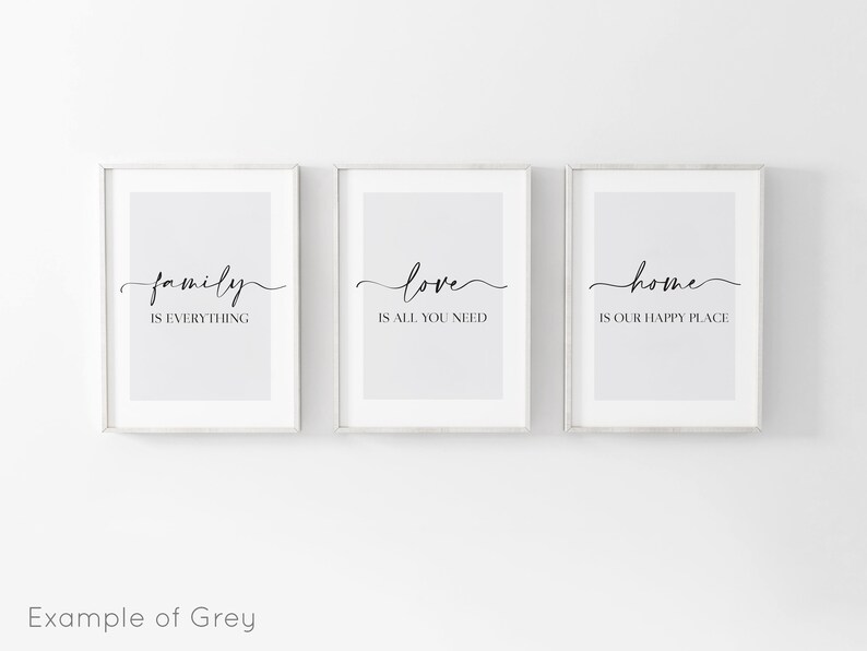 Living Room Prints, Set of 3, Above Sofa Prints, Neutral Bedroom Print, Family Print, Love Print, Beige Home Print, Lounge Prints, Wall Art Gray