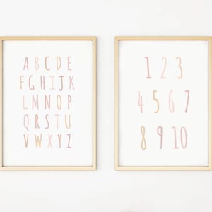 Neutral Alphabet Numbers Prints, Set of 2, Nursery Prints, Baby Girl, Educational Prints, ABC, Girls Bedroom, Gift, Nursery Wall Art, A3