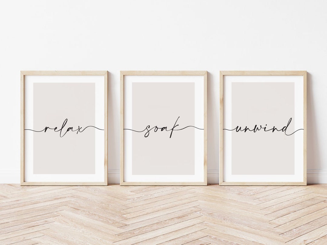Bathroom Prints, Relax Soak Unwind, Set of 3, Bathroom Wall Art ...