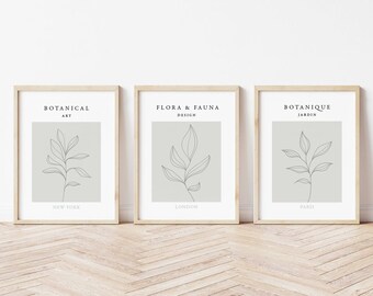 Neutraler Wanddruck, 3er-Set, botanische Wanddrucke, Salbeigrün, Wohnkultur, Boho Blumenkunst, Schlafzimmerdruck, Wohnzimmerwandkunst