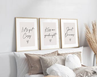 Cosy Sweet Dreams Beige Prints, Set of 3, Bedroom Print, Neutral Home Print, Goodnight Print, Sleep Prints, Wall Art, Sleep Print, Bed Print