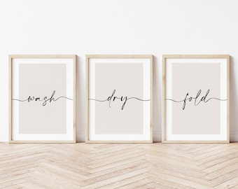 Laundry Room Prints, Wash Dry Fold, Set of 3, Kitchen Wall Art, Utility Room, Beige Home Decor, Wash Print, Neutral Home Prints, New Home