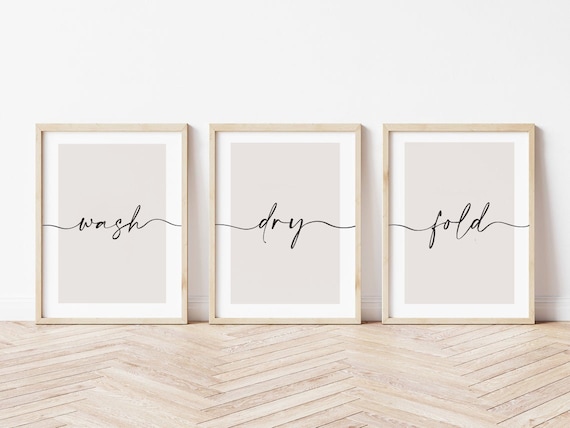 Laundry Room Prints, Wash Dry Fold, Set of 3, Kitchen Wall Art, Utility Room, Beige Home Decor, Wash Print, Neutral Home Prints, New Home