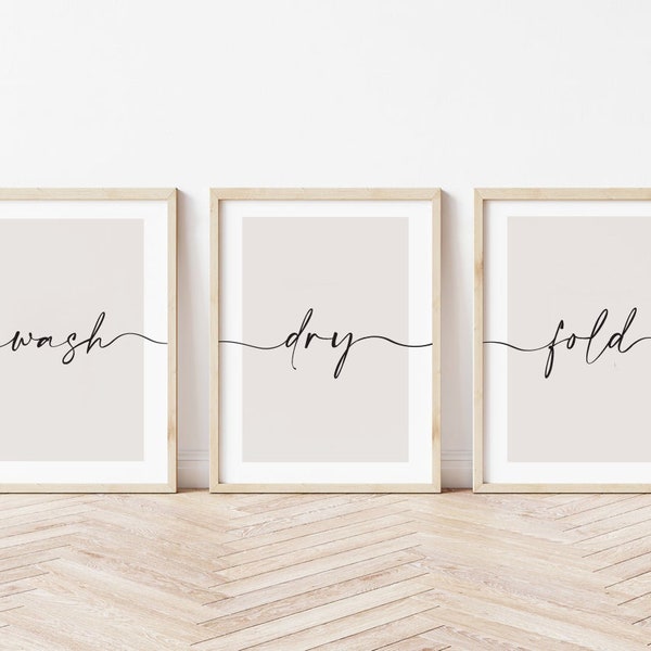Laundry Room Prints, Wash Dry Fold, Set of 3, Kitchen Wall Art, Utility Room, Beige Home Decor, Wash Print, Neutral Home Prints, New Home