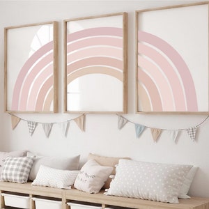 Girls Bedroom Rainbow Prints, Set of 3, Pink Nursery Prints, Rainbow Baby, Baby Girl, Nursery Wall Art, Girls Bedroom, Playroom Prints, Kids