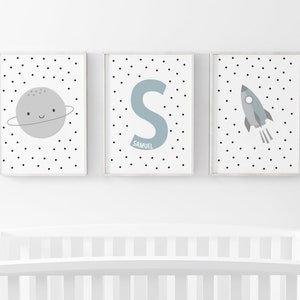 Noms neutres personnalisés, impression espace, lot de 3, impression bébé garçon, impression chambre d&#39;enfant, art mural chambre d&#39;enfant, chambre de garçons, impression espace, fusée