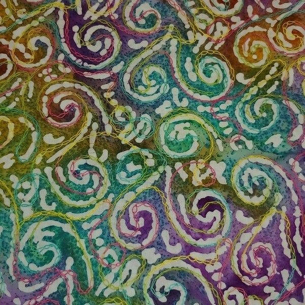 JUST IN! Embroidered Batik 100% Cotton Fabric w/Cotton Embroidery 1 yd x 44"w #1002