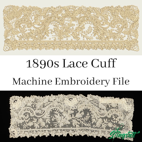 Freestanding Lace Cuffs For Machine Embroidery. From 1890s - Tulle Embroidery. Historical clothing.