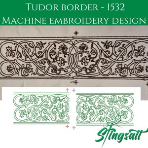 Tudor Machine Embroidery Design. Continuous border design. Medieval patterns
