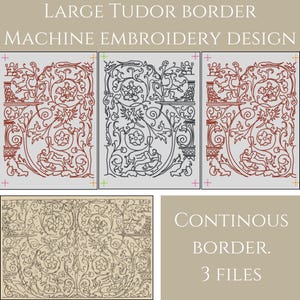 Wide Tudor Machine Embroidery Design. Continuous border design. Medieval patterns