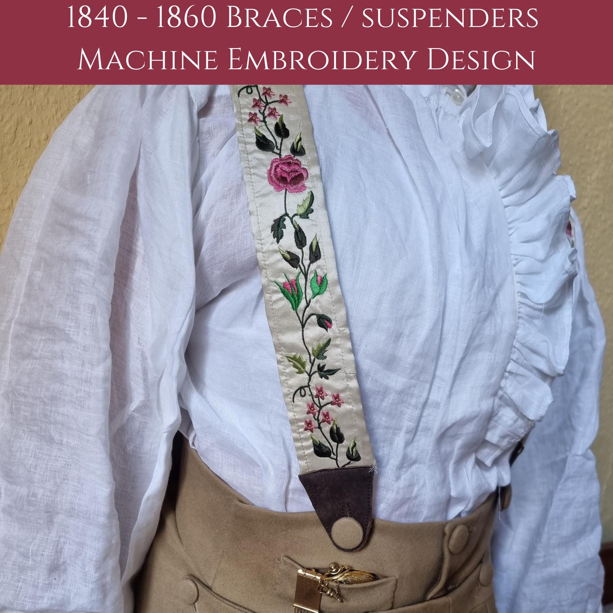 Braces / Suspenders - Machine Embroidery. Historical Accessories