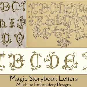 Fonte de conto de fadas do livro de histórias. Letras de bordado eduardiano. Bordado à máquina histórico para casamentos. Monograma Vitoriano. Arte Nova