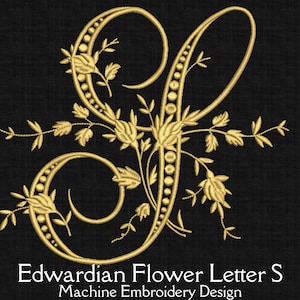 Historical Letter S. Edwardian Embroidery Lettering. Historical Machine Embroidery for Weddings. Victorian Lettering. Monogram
