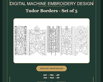Tudor Machine Embroidery Design. Set of 5. Continuous border design. Medieval patterns
