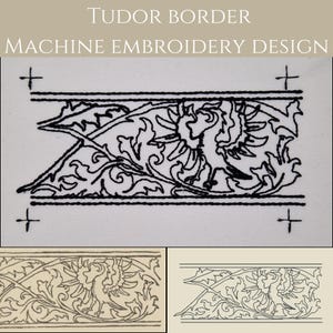 Tudor Machine Embroidery Design. Continuous border design. Medieval patterns