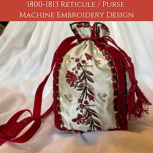 Reticule Purse for Machine Embroidery. Historical Accessories 19th century. Regency