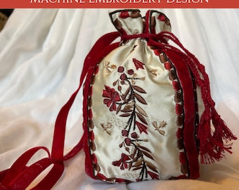 Reticule Purse for Machine Embroidery. Historical Accessories 19th century. Regency