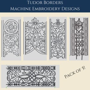 Tudor Machine Embroidery Design. Set of 5. Continuous border design. Medieval patterns