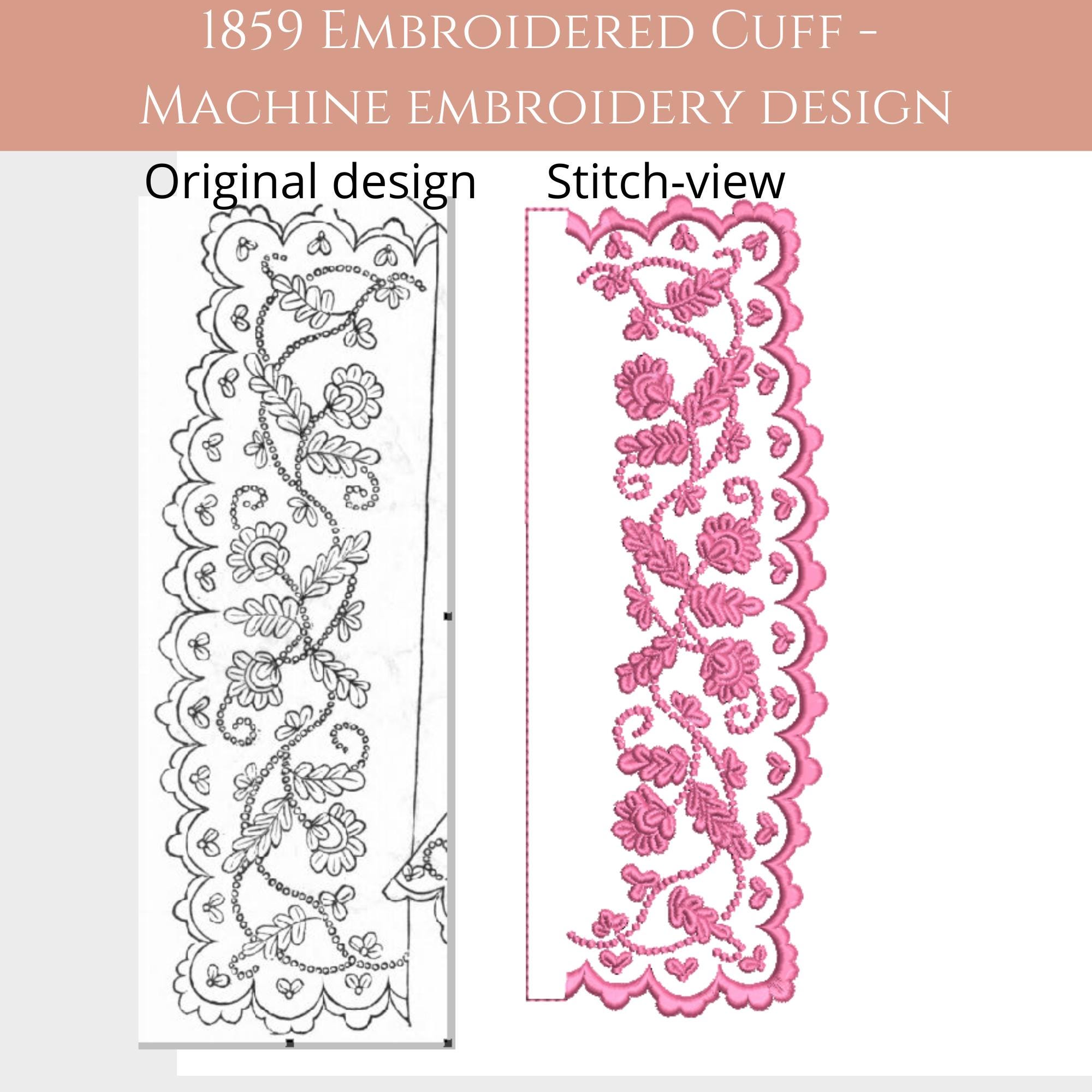 Victorian Cuff Embroidery. Historical Machine Embroidery for 