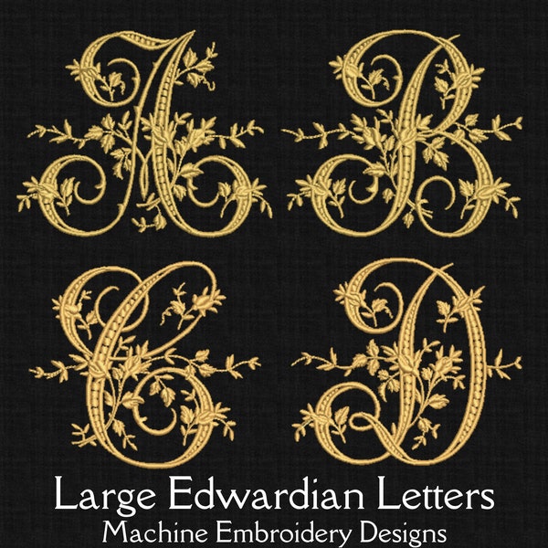 Lettres de broderie édouardiennes. Alphabet complet. Broderie à la machine historique pour les mariages. Lettrage victorien. Monogramme