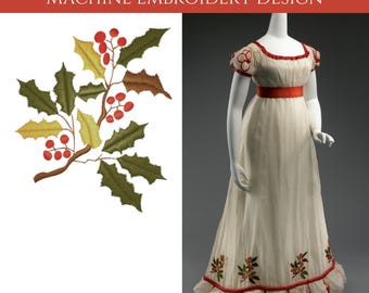 Diseño de bordado navideño de la Regencia - Ropa histórica - Museo - Trenza de Bridgerton - Para bordado a máquina