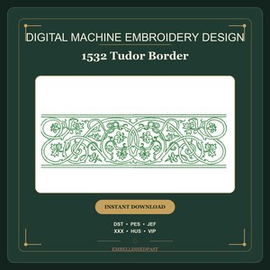 Tudor Machine Embroidery Design. Continuous border design. Medieval patterns