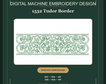 Tudor Machine Embroidery Design. Continuous border design. Medieval patterns
