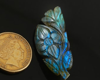 35Cts Rare Flower Cut Labradorite Carving Gemstone, Flashy Fire Labradorite Carved Gemstone, Beautiful Labradorite Carving For Her L3