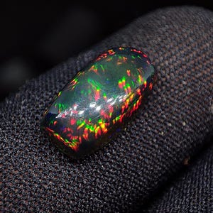 2.75Cts Black Ethiopian Opal Cabochon  Long Shape Flast Back Transparent Black Opal Cabochon For Jewelry Making Mix Fire Black Opal Gemstone