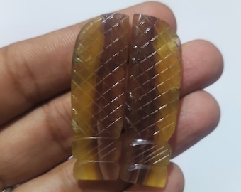 2Pcs Natural Fluorite Carving Pair High-Quality Multi Colour Carved Fluorite 100% Natural Fancy Shape Fluorite Carved Gemstone ForJewelryA18
