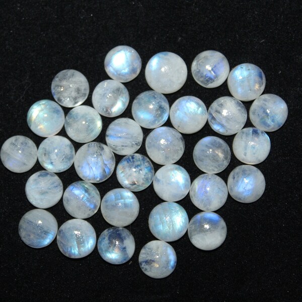 Excellent 32 Piece 9X9MM Rainbow Moonstone Lot Gemstone Round Cabochon for Jewelry White Rainbow Moonstone Round White Rainbow R55