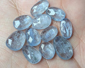 Aqua Kyanite Rose Cut Lot Top Quality Flat Back 11Pcs Lot Natural Aqua Kyanite Gemstone For Jewelry Making