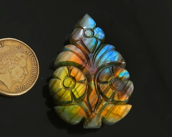 95Cts Big Size Hand Carved Natural Labradorite Carving, Rare Labradorite Carved Gemstone, Multi Flashy Labradorite, Carved Labradorite L1