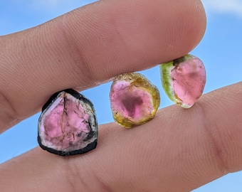3Pcs Natural Bio Tourmaline Slice Raw Earth Mined Natural Shape Tourmaline Slice Rough For Making Jewelry Full Lot
