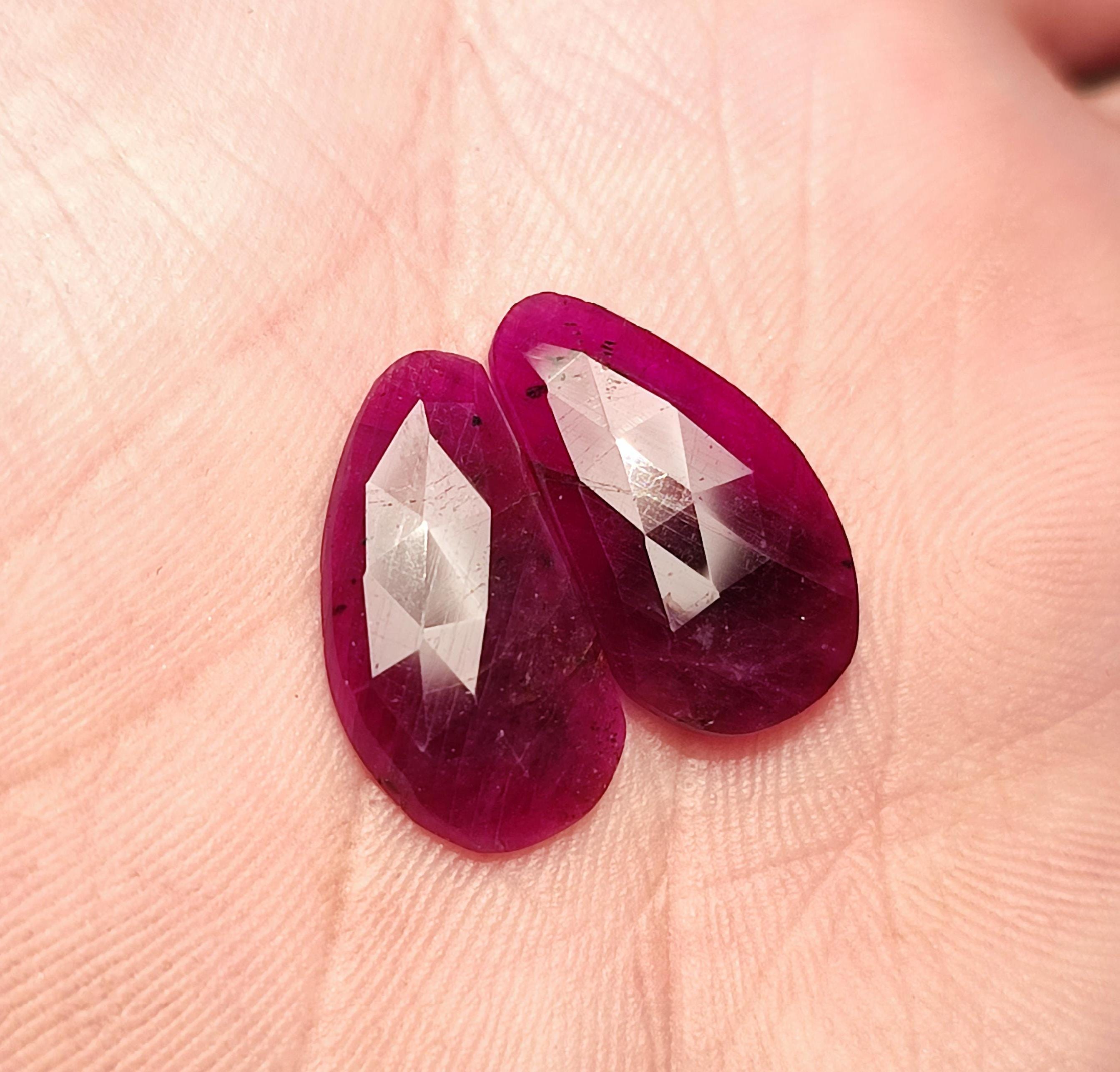 100% Natural African Ruby Rose Cut Pair Gemstone Ruby Faceted Rose Cut ...