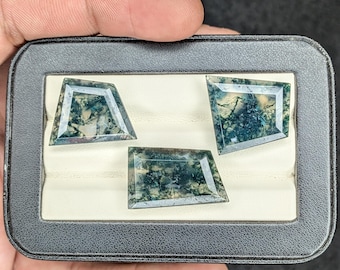 3Pcs Top Grade Moss Agate Step Cut Lot Transparent 100% Natural Moss Agate Gemstone For Making Jewellery