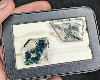 2Pcs Top Grade Moss Agate Step Cut Big Size Transparent 100% Natural Moss Agate Gemstone For Making Jewellery