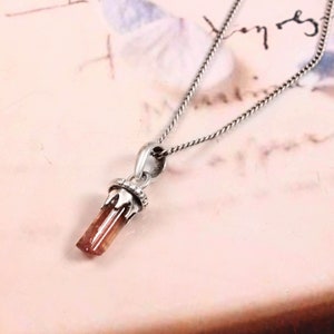 8CT Natural Clean Tourmaline 925 Starling Silver Natural Shape Pink Tourmaline Pencil Rough Pendant Tourmaline Pencil Pendant T1